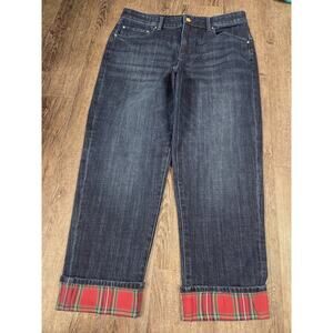 Talbots NWT Tartan Red Plaid Everyday Relaxed Jeans Alpine Wash Size 12